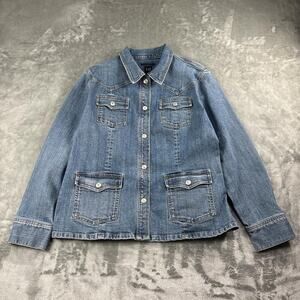 Distressed Gap Stretch Women's Western Denim Jean Jacket Streetwear Pockets